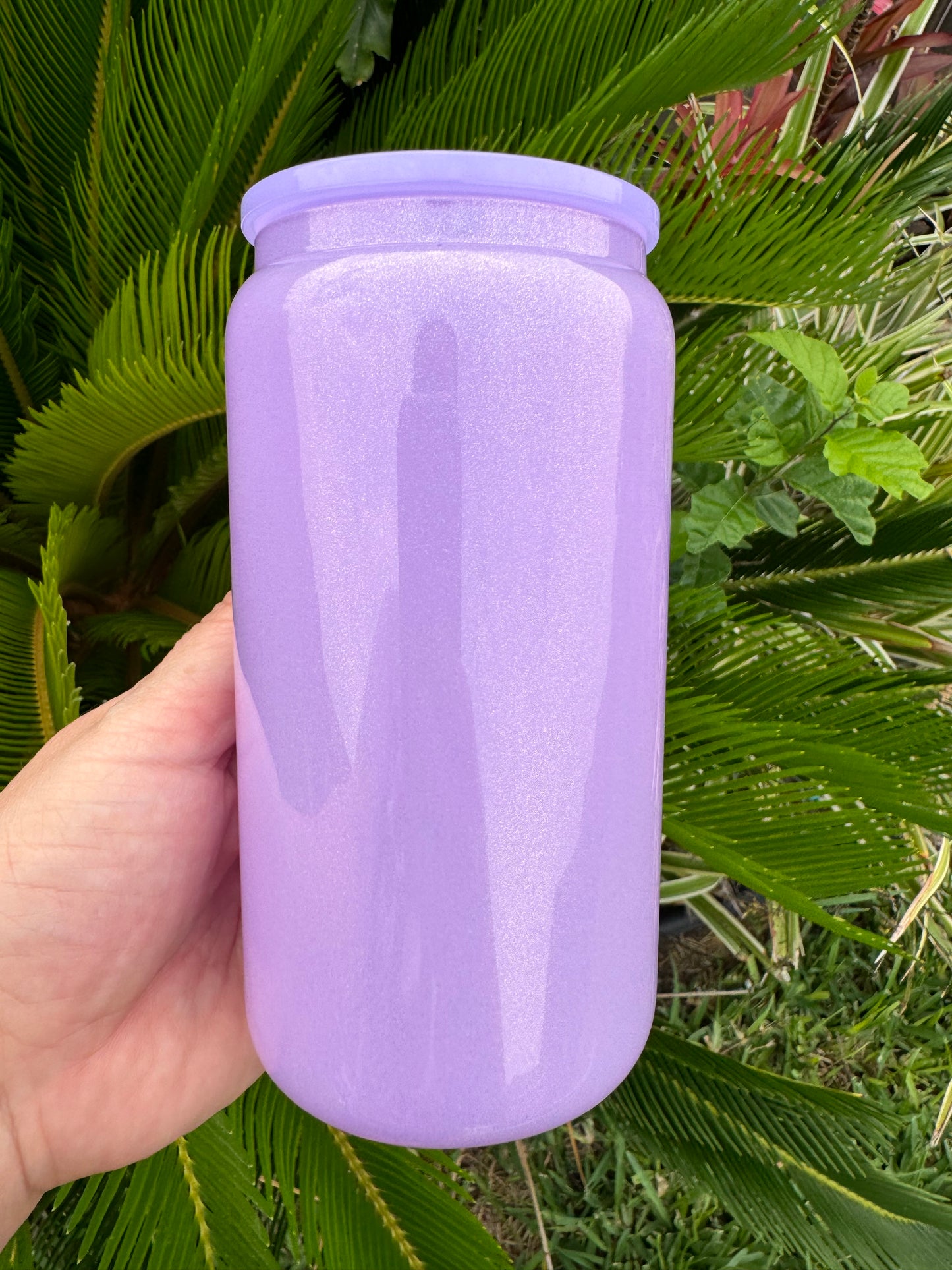 Sublimation 16oz Shimmer Glitter Glass Can with Plastic Lid