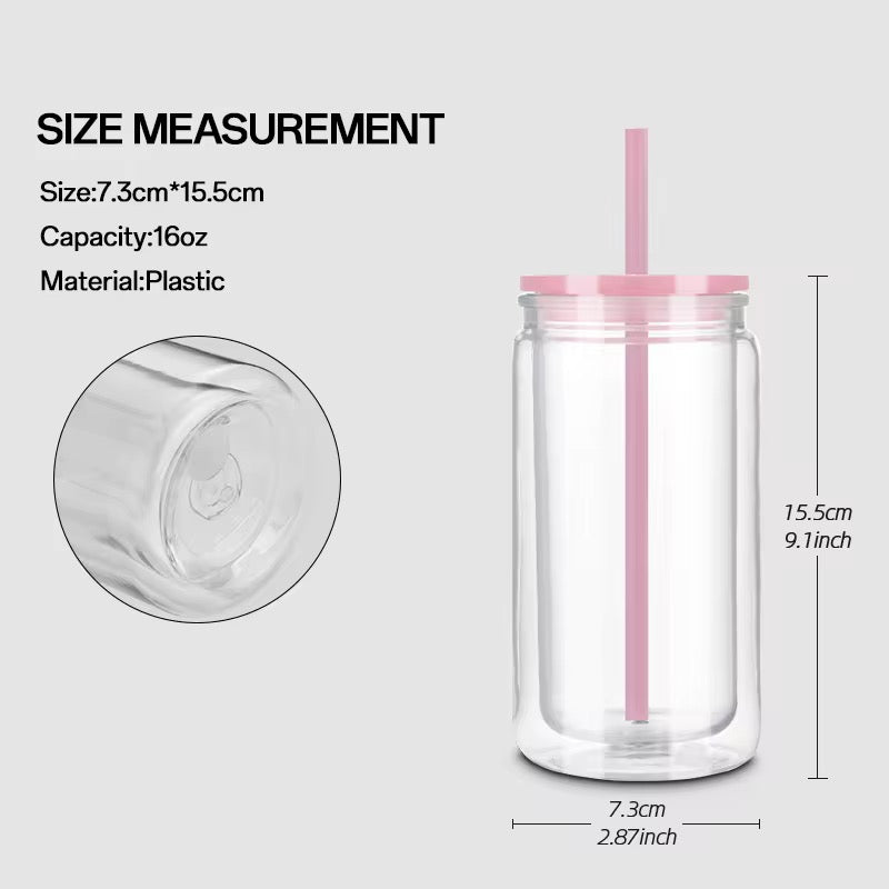 16oz Acrylic Snowglobe Colored Lid Can