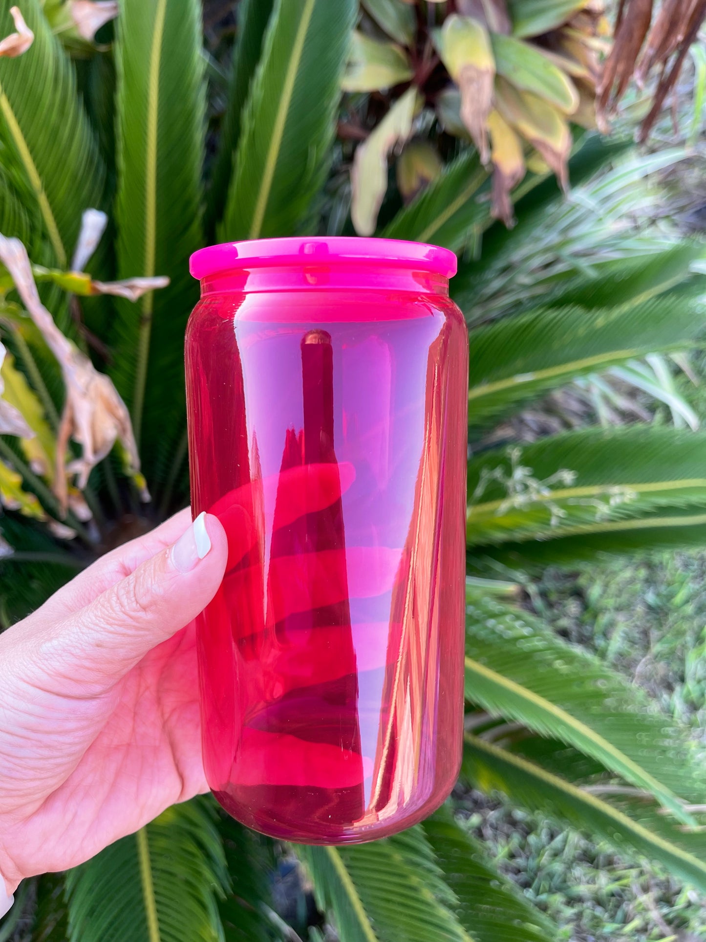 16oz clear transparent colored candy jelly beer glass can cup with colorful plastic lid and straw