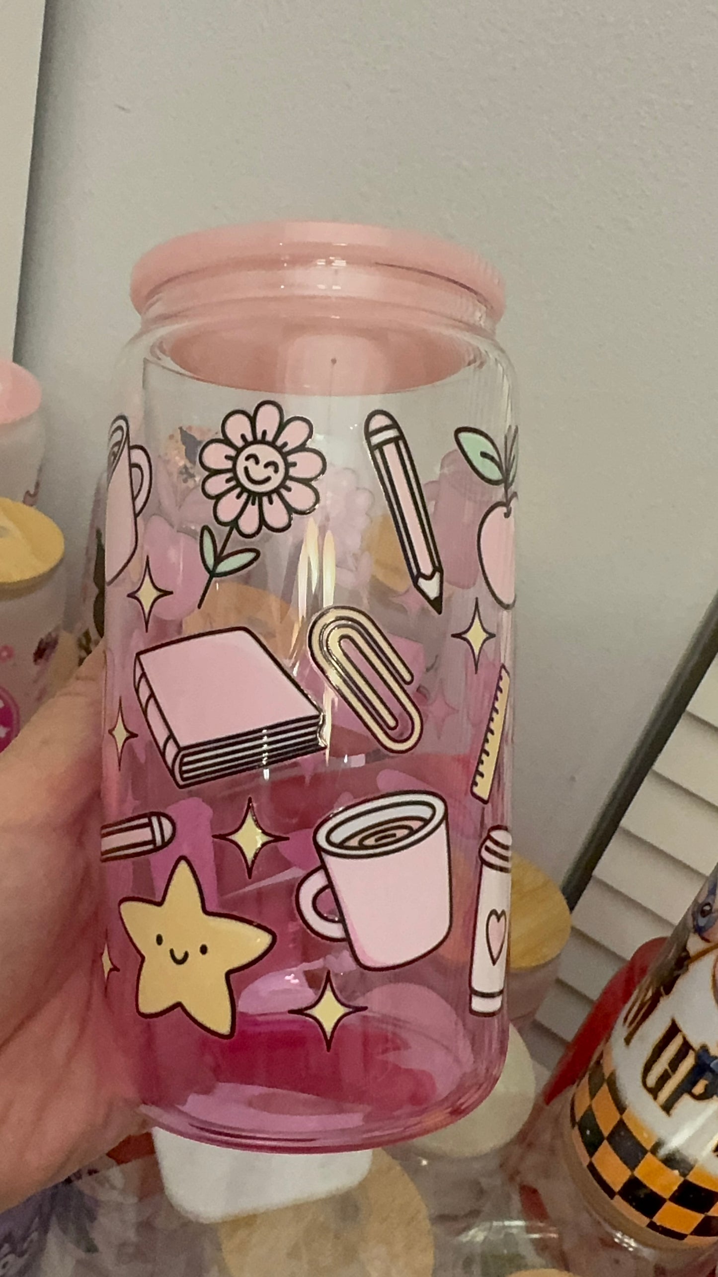 Teacher things pink ombre Glass