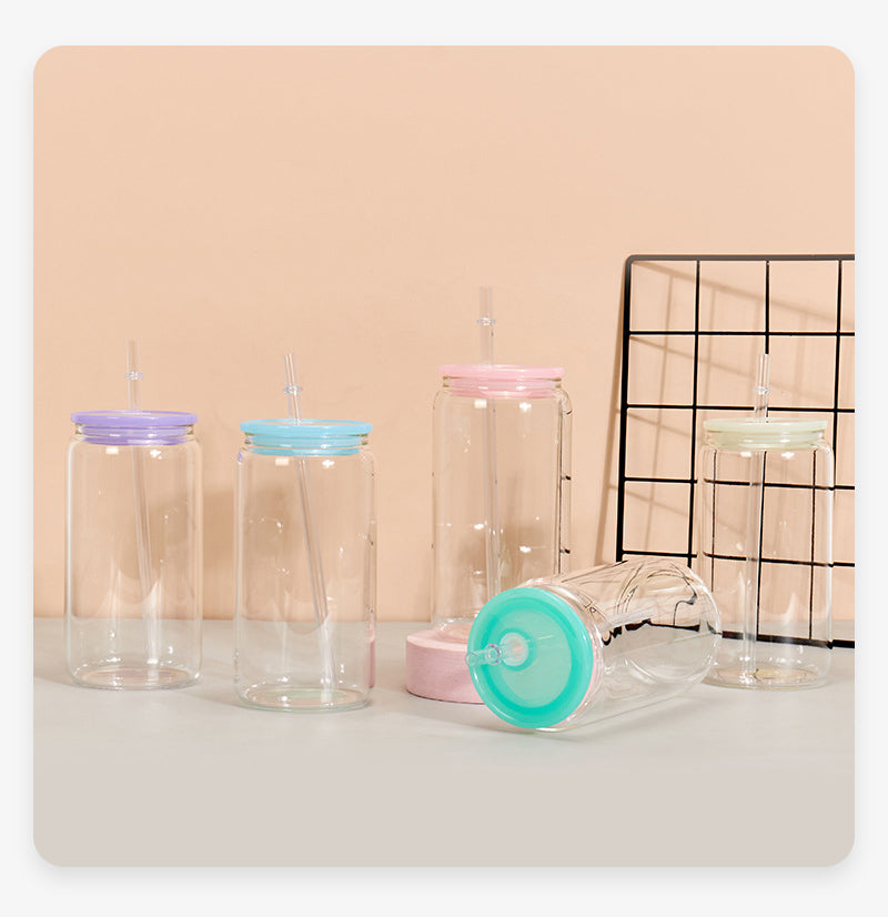 16oz clear or frosted colored plastic lid and straw