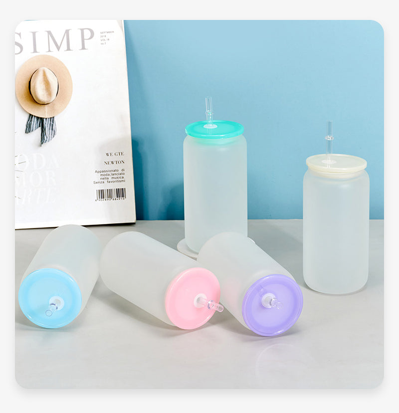16oz clear or frosted colored plastic lid and straw