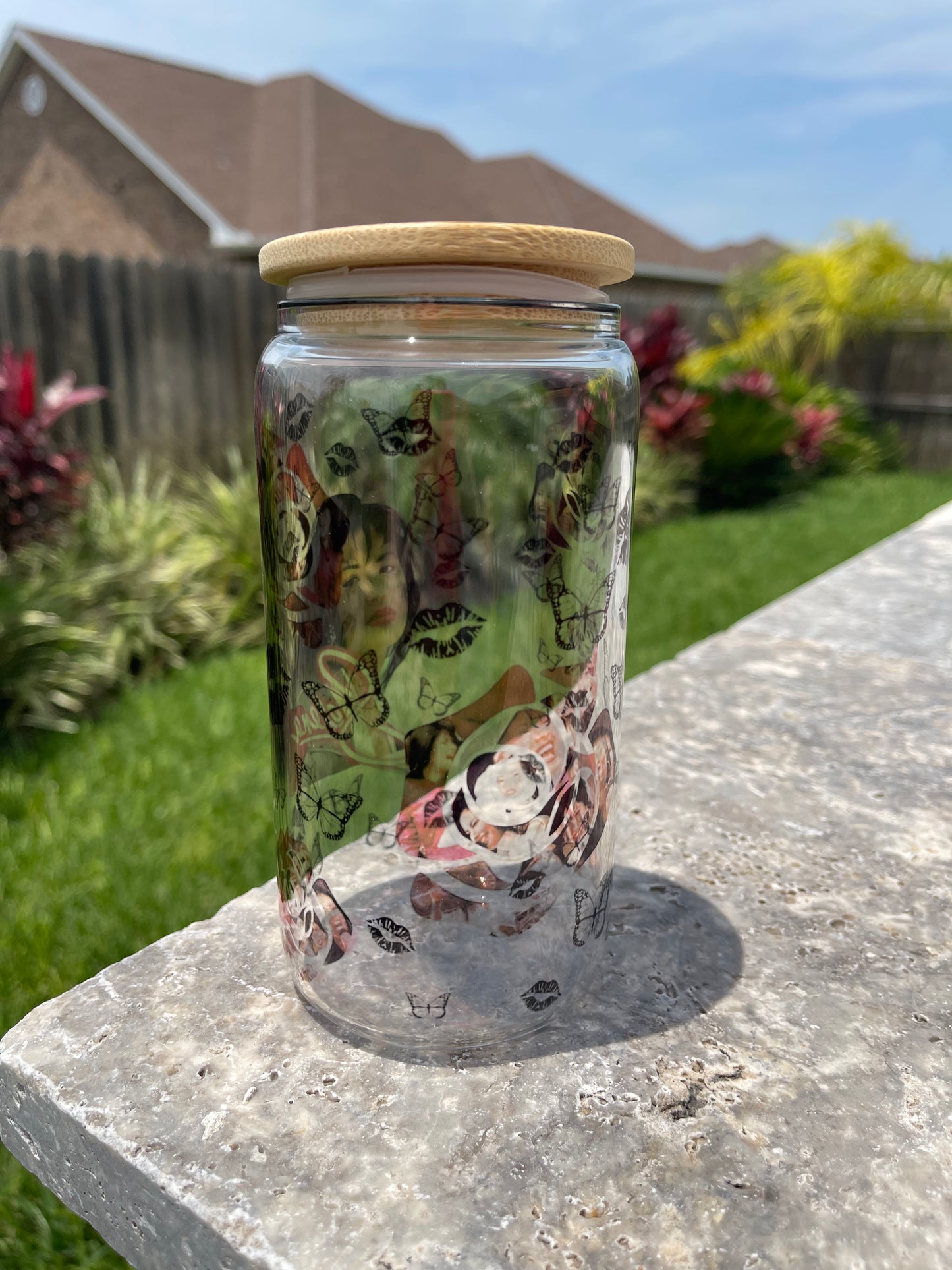 Red Roses Black Kisses Clear Glass