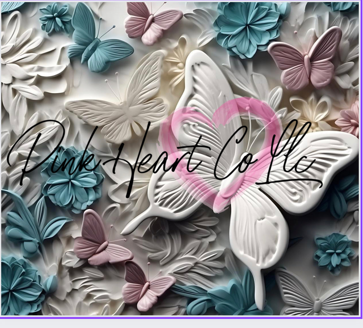 3D Tumbler Butterfly Blue and White