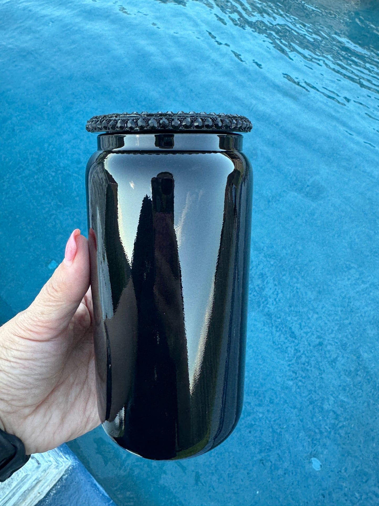 Bling Lid Black Glass Can