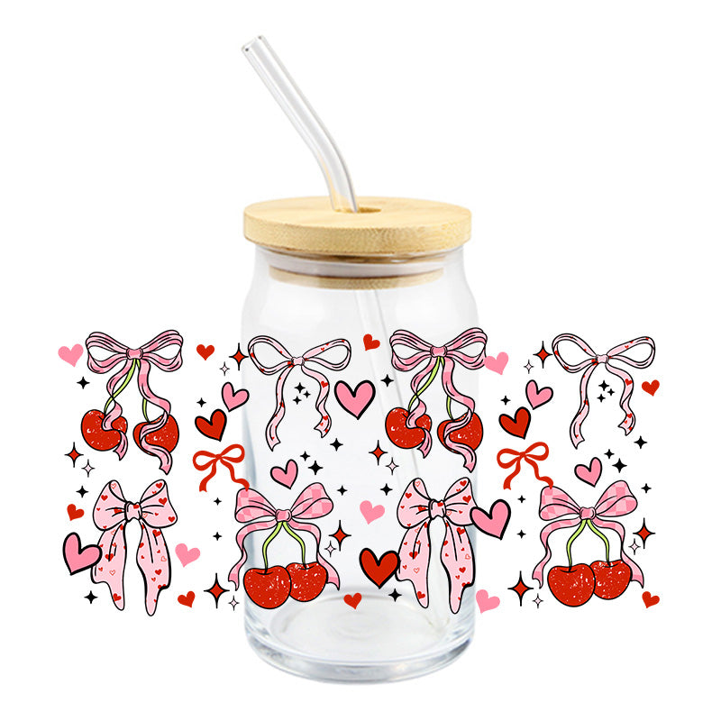 Cherries and Pink Heart Ribbons