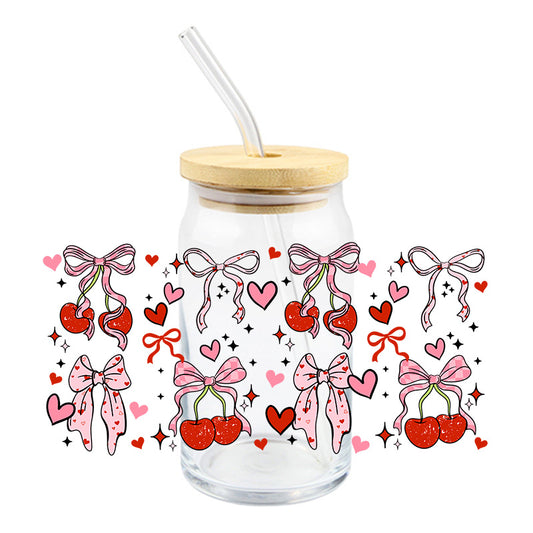 Cherries and Pink Heart Ribbons
