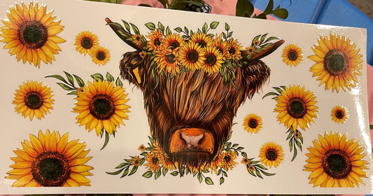 Highland Cow with Sunflowers