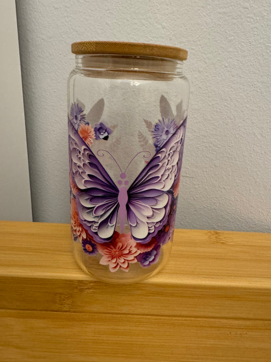 Purple Butterly Glass Cup