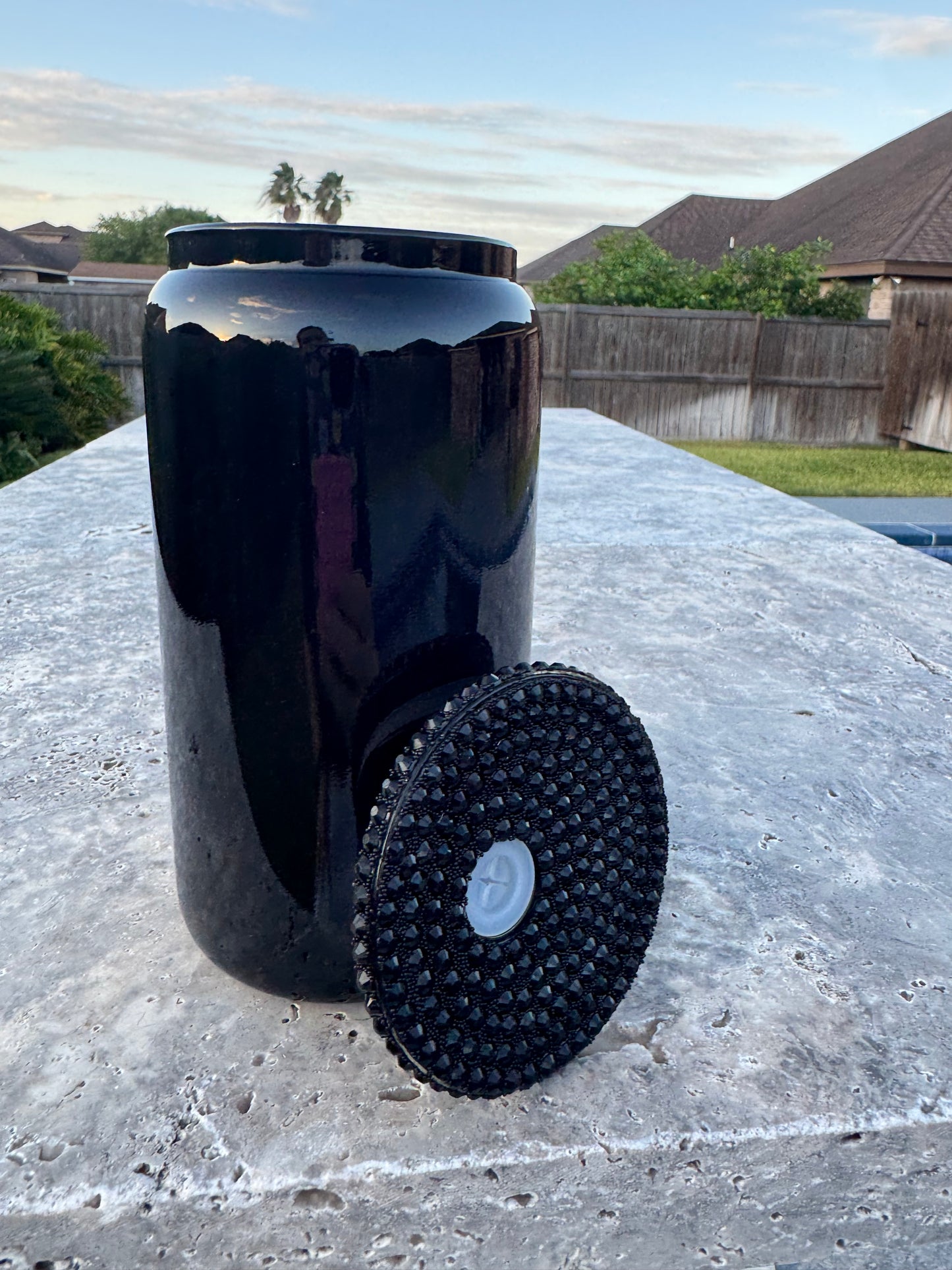 Bling Lid Black Glass Can
