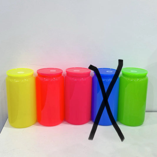 Neon Glass Can with Plastic Lid