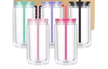 16oz Acrylic Snowglobe Colored Lid Can