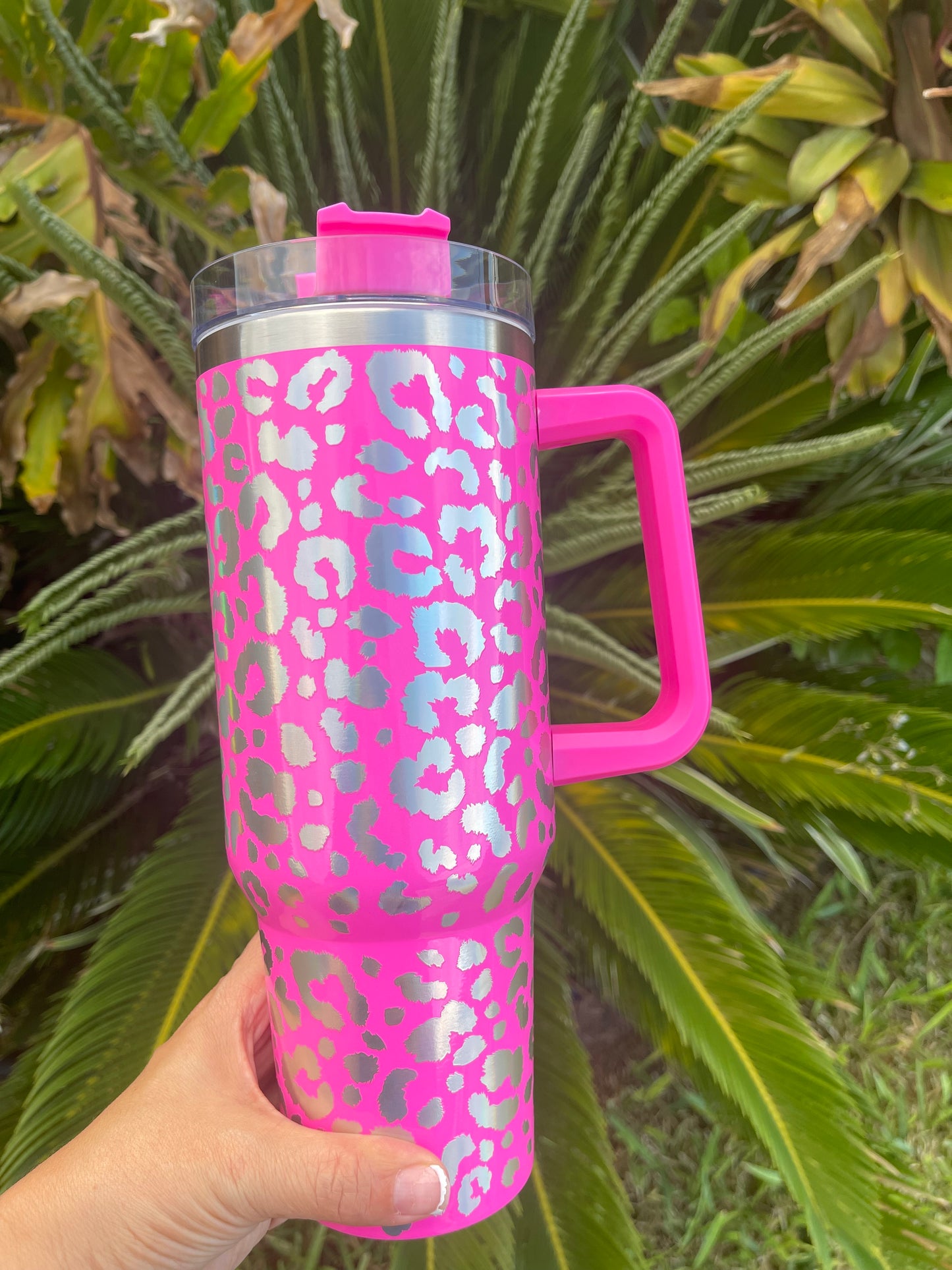 40 Ounce Leopard Holographic Tumbler with Lid and Straw