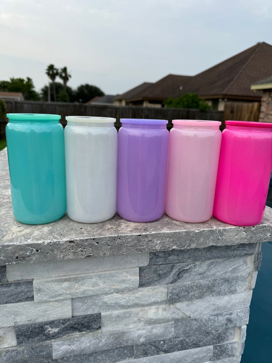 Sublimation 16oz Shimmer Glitter Glass Can with Plastic Lid