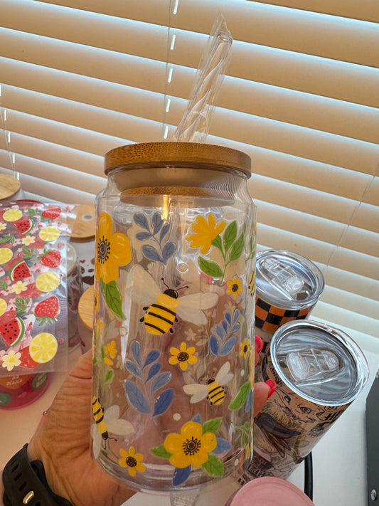 Bee Flower Glass Cup
