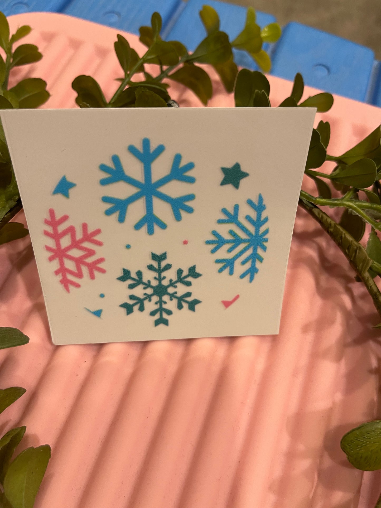 Blue Pink and Green Snowflakes