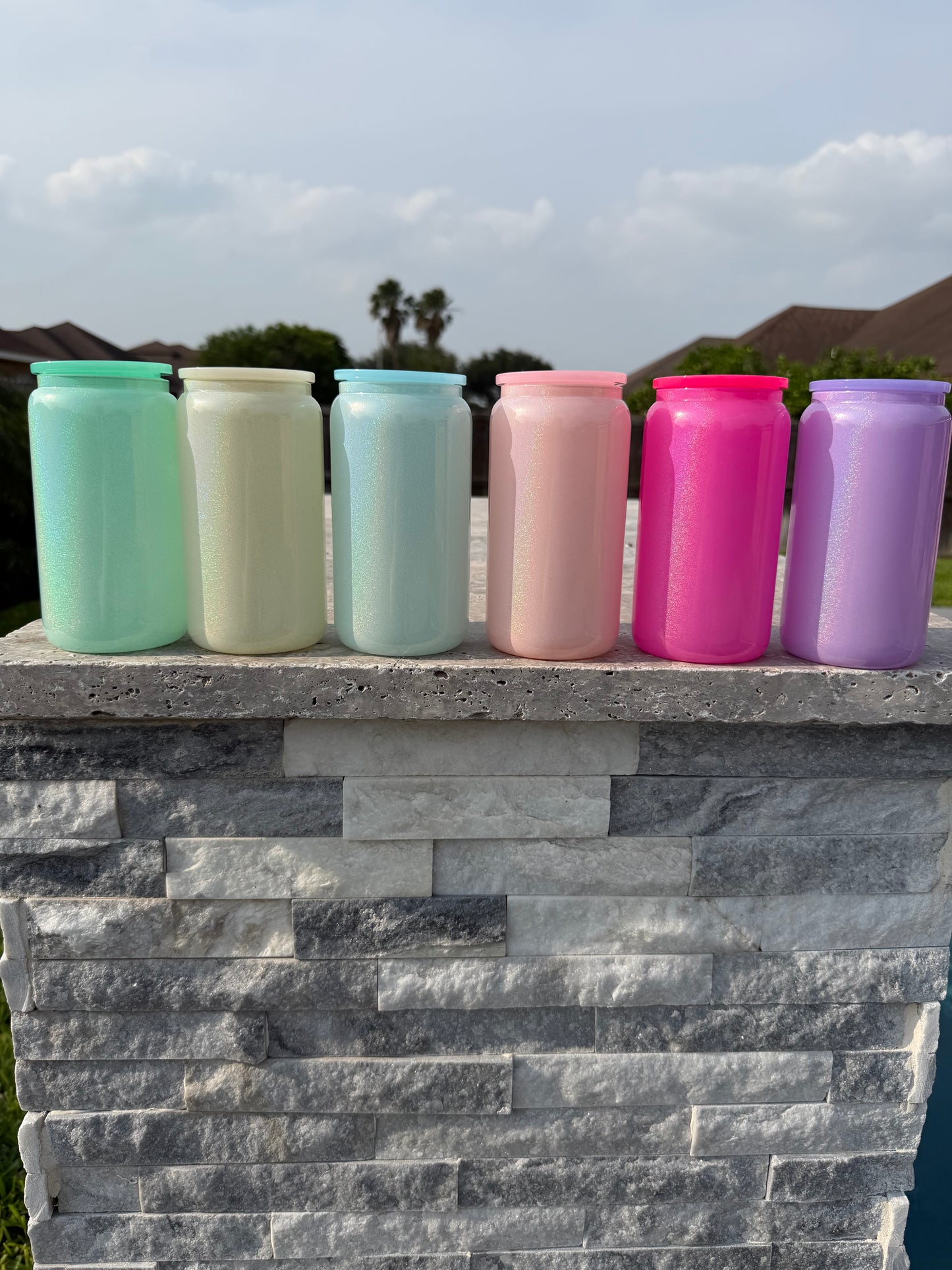 Sublimation 16oz Shimmer Glitter Glass Can with Plastic Lid (Copy)