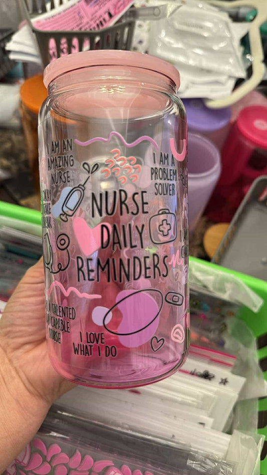 Nurse on a Pink Ombre Glass Cup