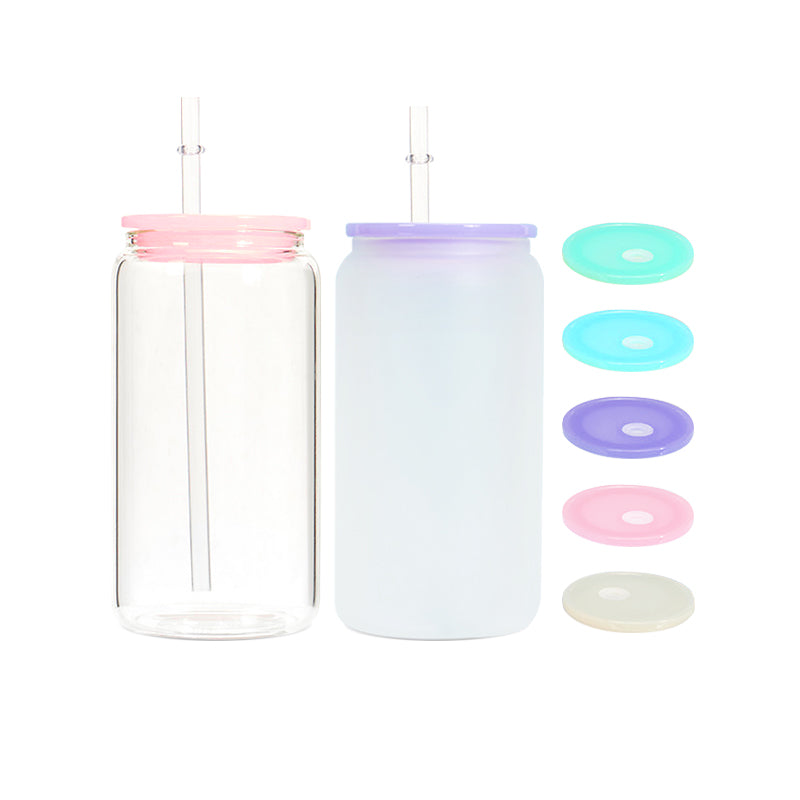 16oz clear or frosted colored plastic lid and straw