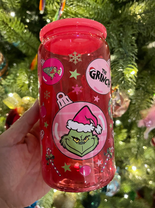 Pink Grinch Ornaments Glass
