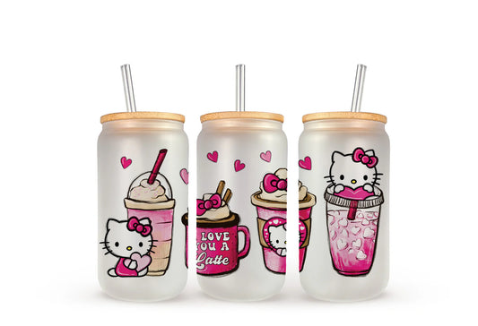 Hk love you latte Frosted Glass Cup