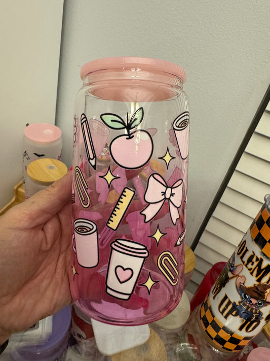 Teacher things pink ombre Glass
