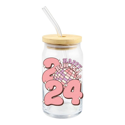Pink 2024 New Year Glass Cup