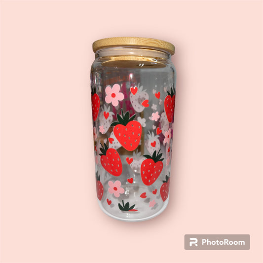Strawberries with flowers Glass