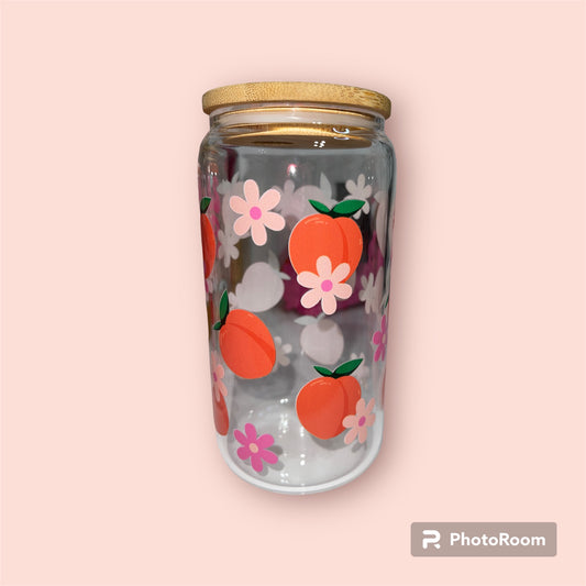 Peaches with flowers Glass