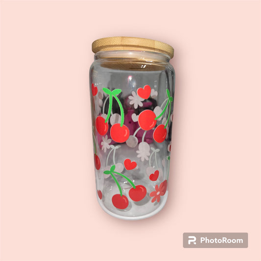 Cherries with flowers Glass