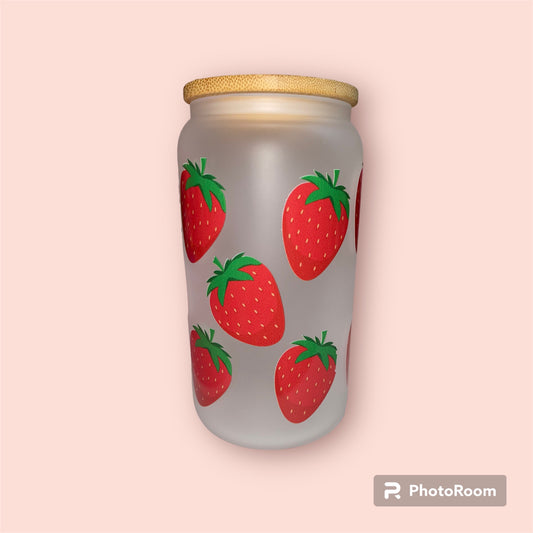 Strawberries Frosted Glass