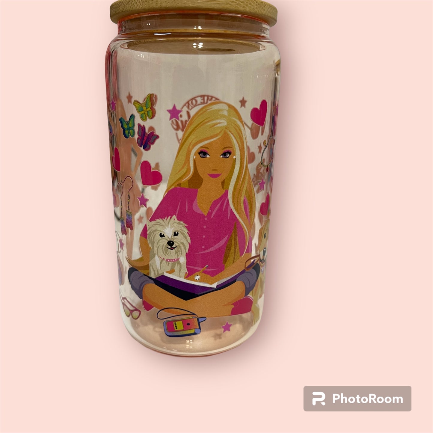 Barbie Pink Glass with lid decal