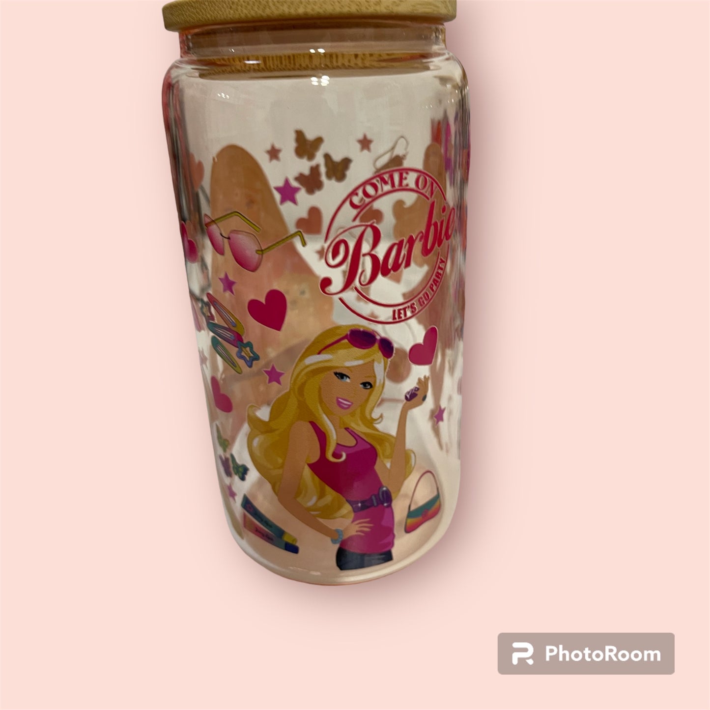 Barbie Pink Glass with lid decal