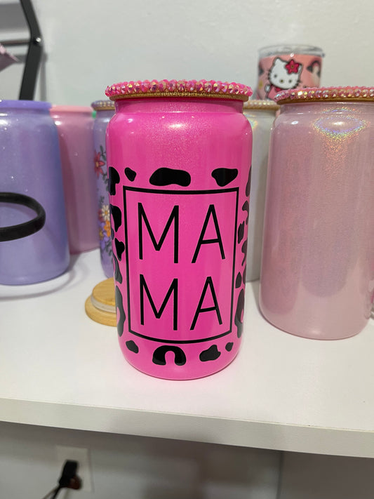 Mama Pink Rhinestone Cup